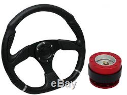 D1 BLACK Steering Wheel + Red Black Quick Release boss kit RB for NISSAN
