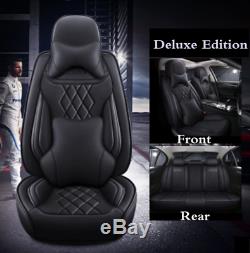 Deluxe Edition All Black PU Leather Car Seat Cover Cushion Interior Accessories