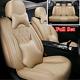 Deluxe Edition Beige PU Leather Car Seat Cover 5D Surround Full Set Seat Cushion