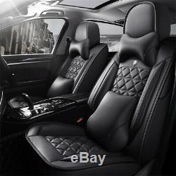 Deluxe Edition Black PU Leather 6D Surround Car Seat Cover Full Set Cushion Pad