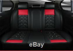 Deluxe Edition Black/Red Full Set Car Seat Cover Leather Seat Cushion Protectors