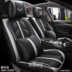 Deluxe Full 5 Seats Leather Cushion Car Seat Cover Set withHeadrest & Waist Pillow