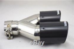 Dual Pipe Carbon Fiber Right+Left Exhaust Pipe Tail Muffler Tip 63mm In 89mm Out