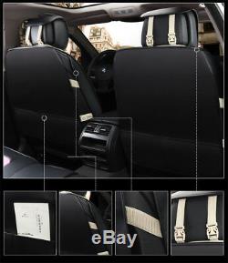 Durable Soft 5-Seats Car Front Rear Row Seat Cover PU Leather Cushion+Pillows
