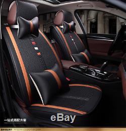 Fashion Luxury Black Orange Linen+PU Full Set Seat Cover 5 Seats car-styling