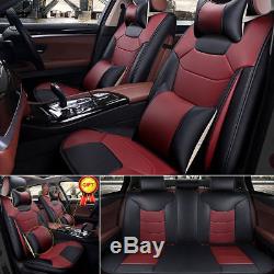 Full Set Burgundy Microfiber Leather Seat Covers M Size 5-Seats with Free Pillows