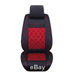 Leather Mesh Fabric Breathable Car 5-Seat Covers Cushion Backrest Armrest pad