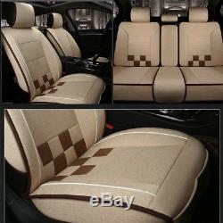 Linen Material Lattice Car Full Front+Rear Seat Cover Cushions Pad Car-styling