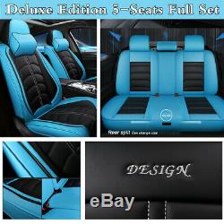 Luxury Leather Car Interior Seat Covers Cushion Black/Blue Front Rear Full Set