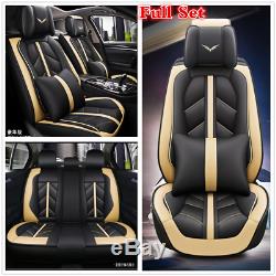 Luxury Sport Beige PU Full Set Car Seat Cover withSeparate Headrests Waist Pillows