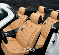 New Beige Luxury PU Leather Mat Four Seasons Full Car Seat Cover Cushion Pad Set