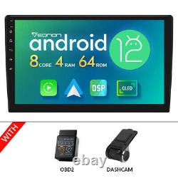 OBD+DVR+2 DIN 10.1 8-Core Android 12 4+64G CarPlay Car Radio Stereo GPS Sat Nav