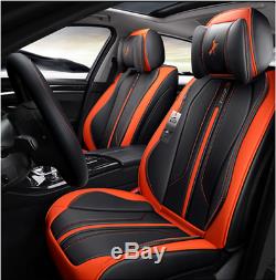 Orange Car 5-Sits Cover Cushion 6D Surround Breathable Luxury Microfiber Leather