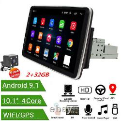 Rotatable 10.1in 1Din Android 9.1 Car Stereo Radio BT FM MP5 Sat Nav GPS + Cam