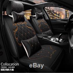 Royal Luxury Car Seat Cover Set Front+Rear Cushion WithPillow All Seasons black