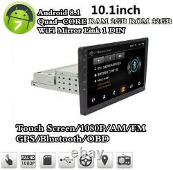 Single Din 10.1inch Android 8.1 GPS Car Radio FM BT Mirror Link Wifi+Free Camera