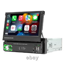 Single Din Car Radio Stereo Player Retractable Screen For Carplay Android Auto