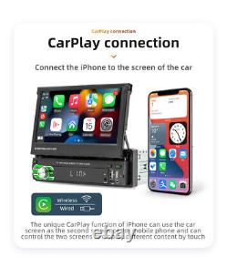Single Din Retractable Screen Car Radio Wireless Apple Carplay Android Auto BT
