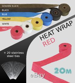 UNIVERSAL CAR BIKE EXHAUST HEAT WRAP with ties-20 METRE RED 20M-RED-NSN1