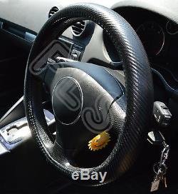 UNIVERSAL FAUX LEATHER CARBON FIBRE LOOK STEERING WHEEL COVER BLACK Nissan 1