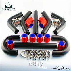 Universal 2.75 8Pcs Turbo Intercooler Pipe Piping T-Clamp Silicone Hose Kit