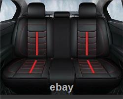 Universal Black/Red Comfort Leather Full Set Front+Rear Car Seat Cover Cushions