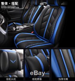 Universal Deluxe Edition Blue PU Leather Front +Rear Car Seat Covers Cushion Set