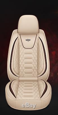 Universal Full Set Car Seat Cover Beige Luxury PU Leather Seat Cushion Protector