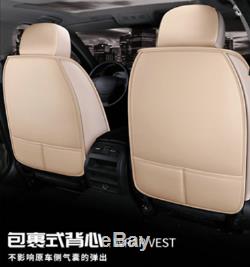 Universal Full Set Car Seat Cover Beige Luxury PU Leather Seat Cushion Protector