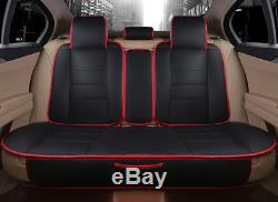 Universal Luxury Leather Car Seat Cover Full Set Black/Red 5-Seats Seat Cushion