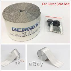 Universal Silver Auto Racing Harness 3 Point Front Safety Retractable Seat Belt