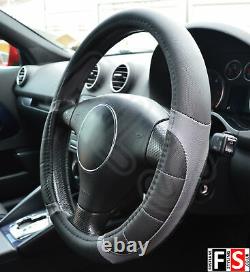 Universal Steering Wheel Cover Faux Leather Black/grey 37 To 39cm-nsn1