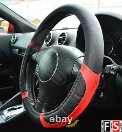 Universal Steering Wheel Cover Faux Leather Look Black/red 37 To 39cm-nsn1