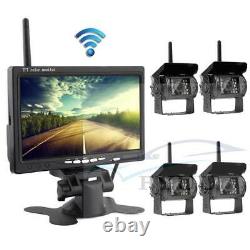 Wireless 4 Backup Cameras IR Night Vision + 7Rear View Monitor for RV Truck Bus